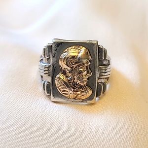 ART Deco 10k 925 vintage Roman soldier cameo ring